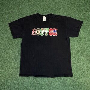 VTG Boston Sports Teams Logo Black Shirt Large H12